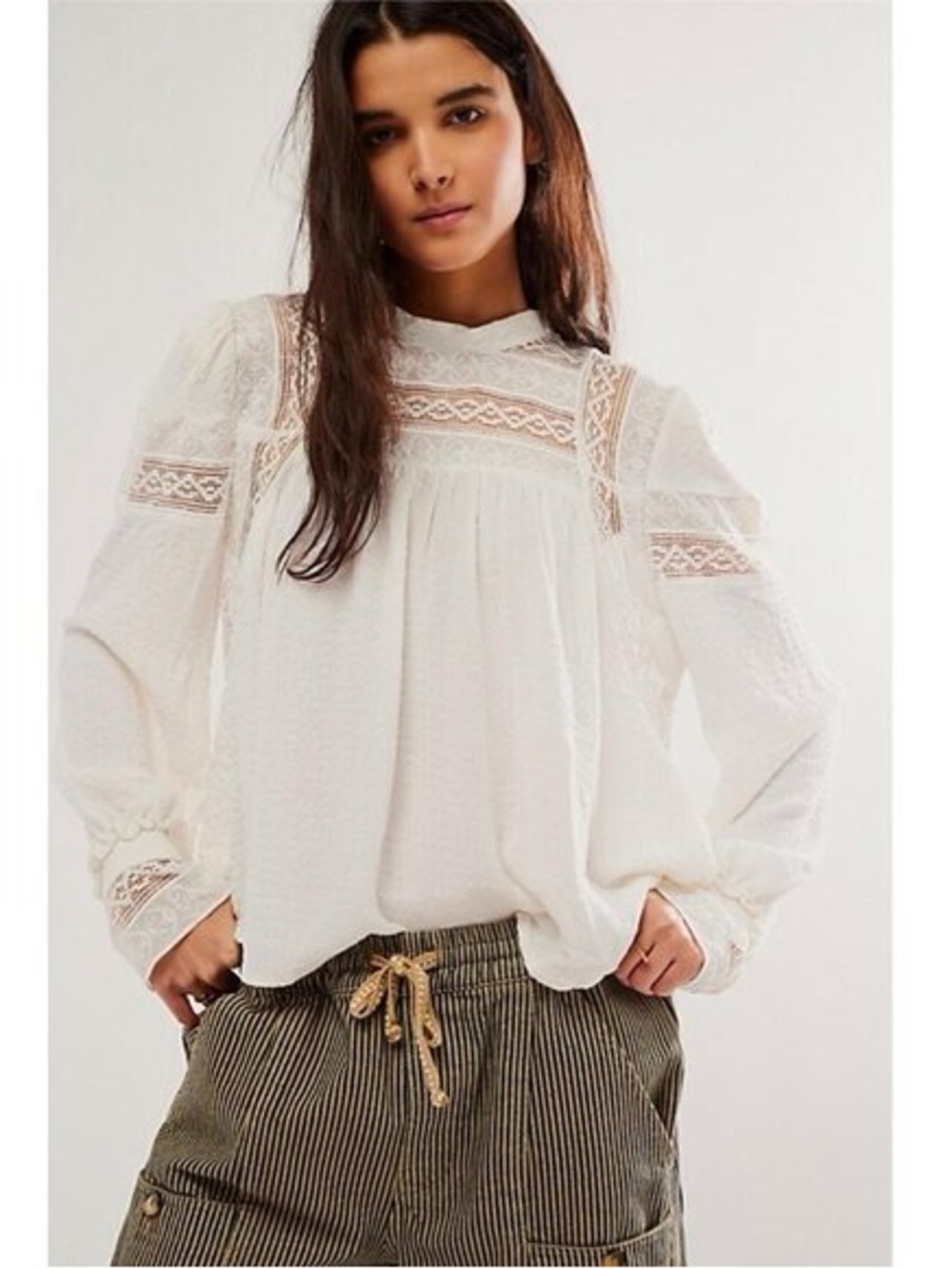 Free People It Takes Two Lace Babydoll Top White XS Boho Beach Peasant